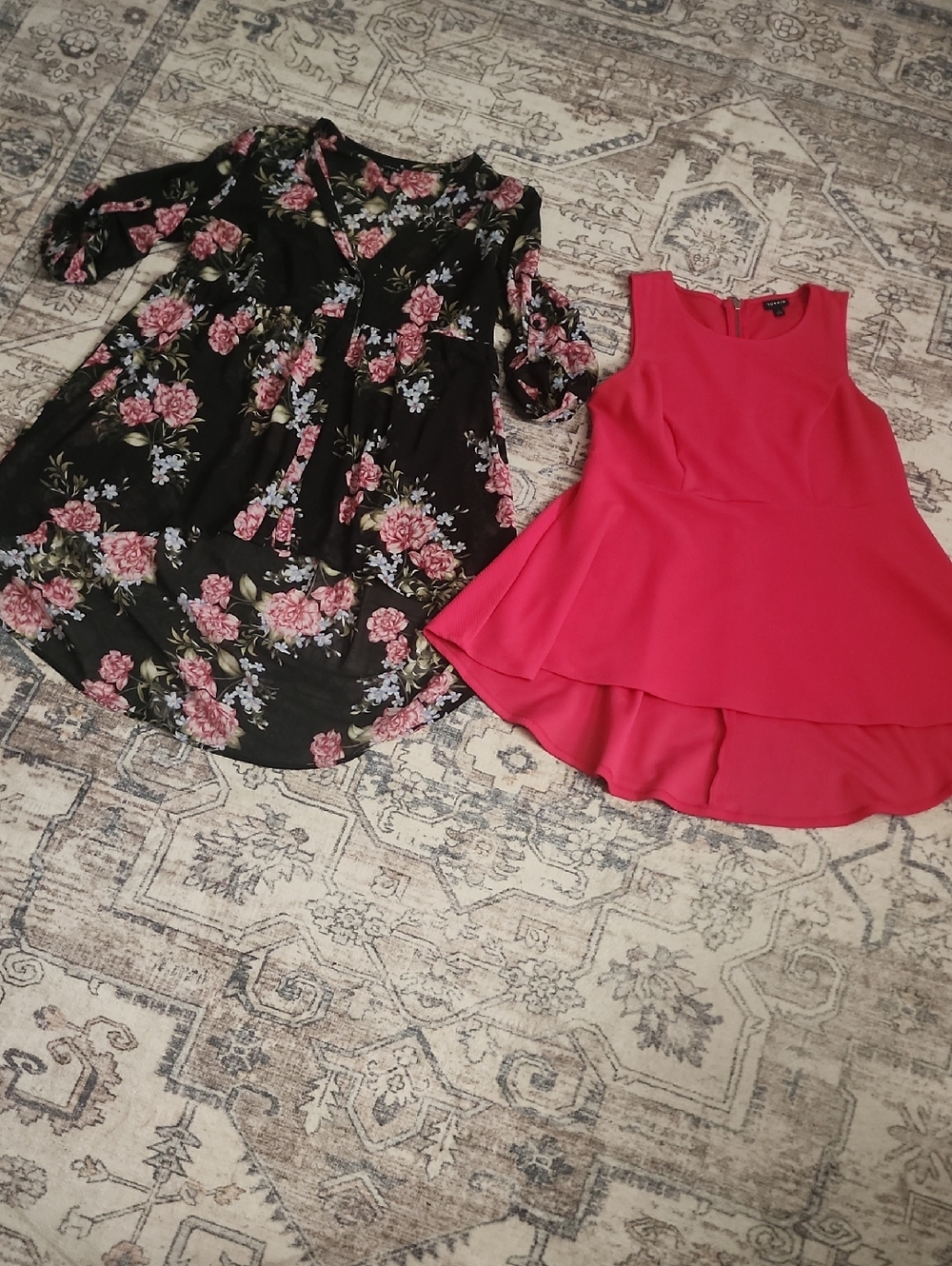 Torrid Size 1 (14-16)  Womens 2 Tops. Pink Dressy Top & Black Floral Chiffon Top